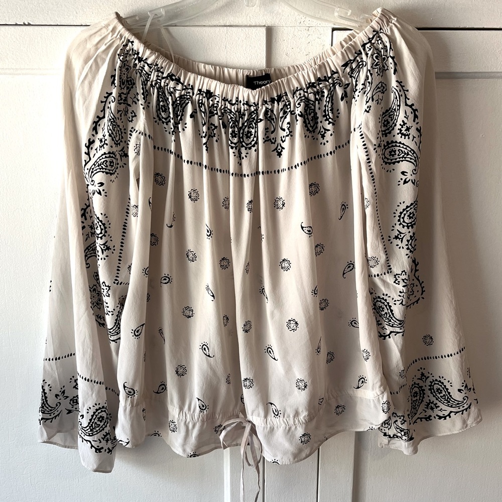 Theory Odettah Bandana Silk Off the Shoulder Top XS